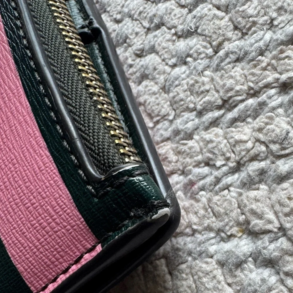 Kate Spade Sylvia Pink and Green Stripe Bifold Wallet